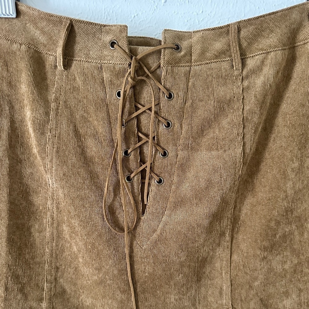🌟SALE🌟 corduroy brown/tan mini skirt with lace up detail - Picture 5 of 5